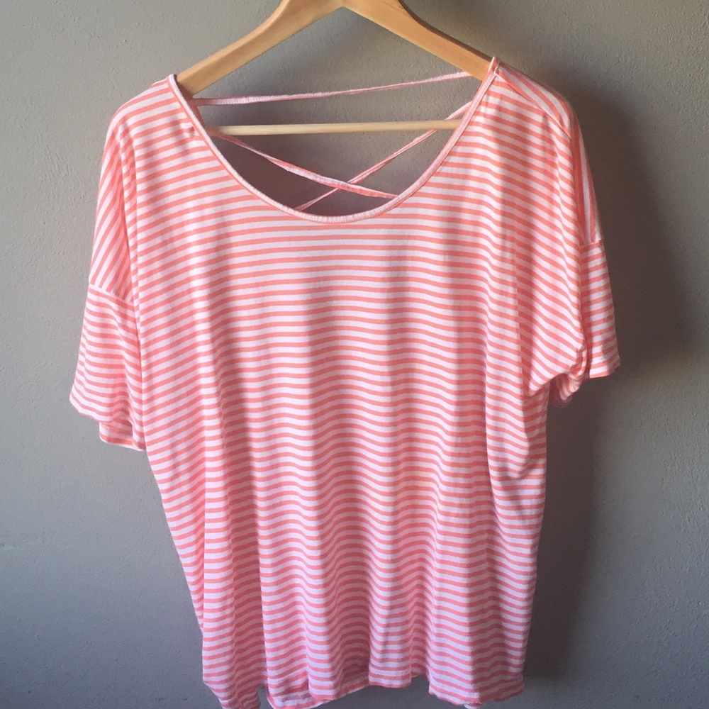 Orange & White striped shirt straps in back SZ XL